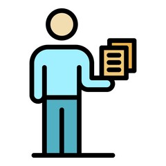 Tax inspector papers icon. Outline tax inspector papers vector icon color flat isolated