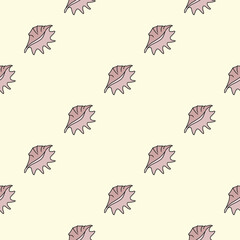 Vector seamless pattern with seashells. Creative design with color seashells on the color background. Vector illustration. Textile pattern, print pattern. Wrapping-paper with seashells