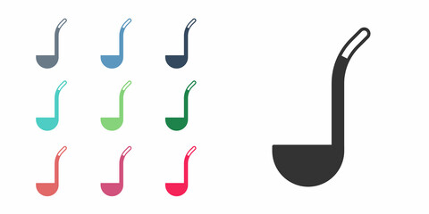 Black Kitchen ladle icon isolated on white background. Cooking utensil. Cutlery spoon sign. Set icons colorful. Vector