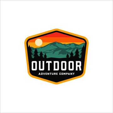 Outdoor adventure badge logo with retro design