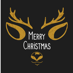 Merry Christmas card with golden deer. Black and gold modern design for Holidays invitation card, poster, banner, greeting card, print. Merry Christmas and happy New Year. Vector illustration.