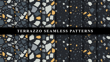 Set of terrazzo seamless patterns. Terrazzo floor pattern. Terrazzo seamless pattern. Collection of terrazzo pattern