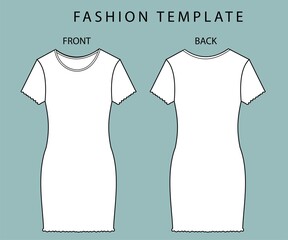 dress front and back view. dress fashion flat sketch template.  