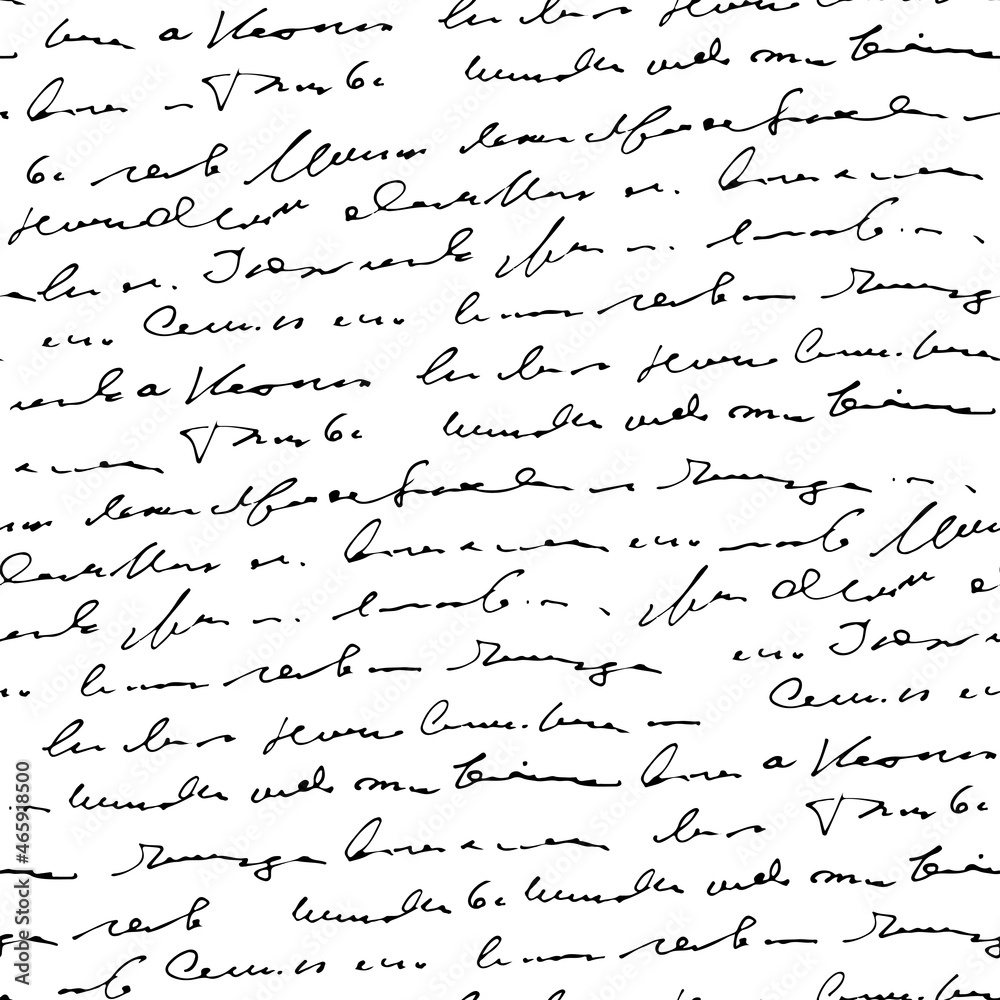 Poster handwritten abstract text, scribbles vector seamless pattern, vector monochrome script isolated on w