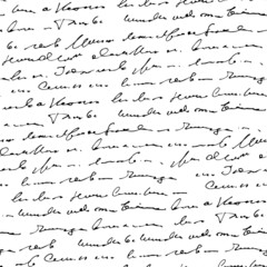 Handwritten abstract text, scribbles vector seamless pattern, vector monochrome script isolated on white background