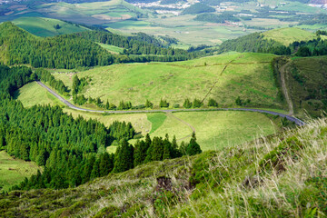 curvy road through azores mountans