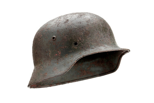 Second World War Helmet Of German Soldier Isolated On White.