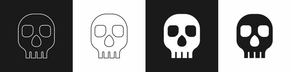 Set Skull icon isolated on black and white background. Happy Halloween party. Vector