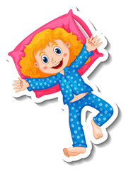Sticker template with a girl wears pajamas cartoon character isolated