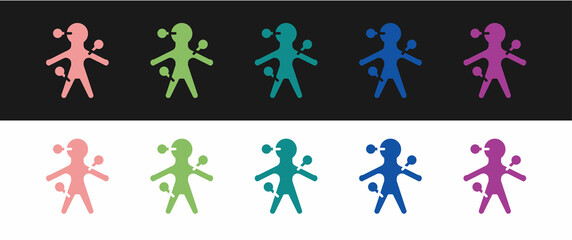 Set Voodoo doll icon isolated on black and white background. Vector