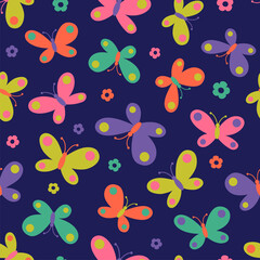 Cute hand drawn floral and butterfly seamless pattern background.