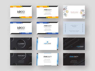 Abstract Business Card Template Set On Gray Background.