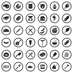Meat Icons. Black Flat Design In Circle. Vector Illustration.