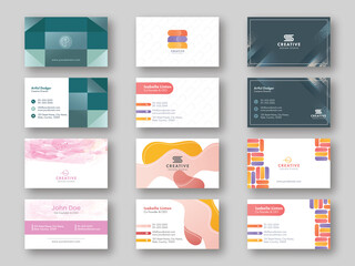 Abstract Business Card Template Collection On Gray Background.