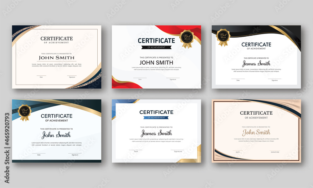 Wall mural Certificate Of Achievement Template Layout In Six Options.