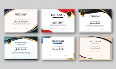 Certificate Of Achievement Template Layout In Six Options. - obrazy, fototapety, plakaty