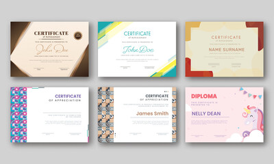 Horizontal Certificate Template Layout In Six Options.