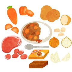 カレーと食材 イラスト素材