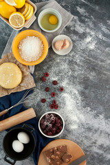 Ingredients and Kitchen utensils for baking