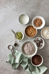Various powders and cereals for baking
