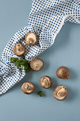 Obraz premium shiitake mushrooms with polka dot kitchen cloth