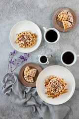 Dessert time with coffee and waffles