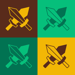 Pop art Sword for game icon isolated on color background. Vector