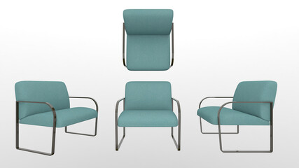 Obraz premium Arm chair on white background, top view, side, 3d rendering