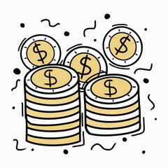Hand-drawn illustration of coins. The concept of winning or saving money.