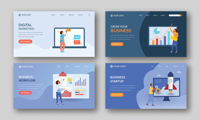 Set Of Landing Page Or Hero Banner Design For Business Growth And Startup.