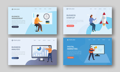 Set Of Responsive Web Banner Or Landing Page For Business Concept.