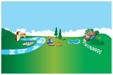 Obraz premium Relaxing illstration of a landscape perfect for primary school and nursery wall decoration, vector file