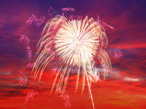 スターマインと夕焼け空, 諏訪市,長野県