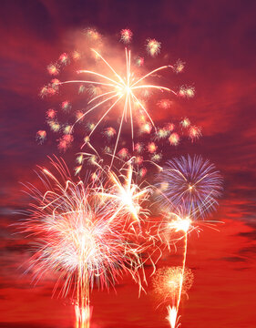 スターマインと夕焼け空, 諏訪市,長野県