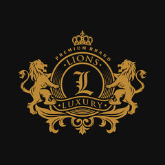 Heraldry Lion king logo Vector