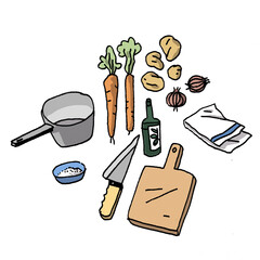 set of illustration kitchen food color