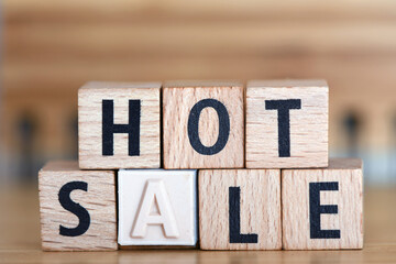 HOT SALE words arranged from wooden letters.