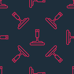 Red line Cleaning service with of rubber cleaner for windows icon isolated seamless pattern on black background. Squeegee, scraper, wiper. Vector