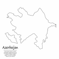 Simple outline map of Azerbaijan, silhouette in sketch line style