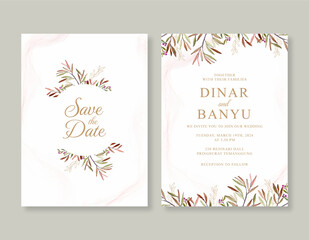 Wedding invitation template with plant watercolor