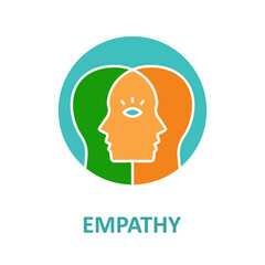 Empathy icon with two profiles. Flat illustration. Change to any any colour.