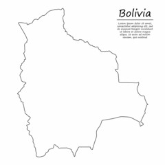 Simple outline map of Bolivia, silhouette in sketch line style