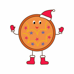 Illustration of cute cookies in Christmas mittens, boots and hat in doodle style. Vector illustration for decorating cards, posters, banners, printing on fabric, paper.
