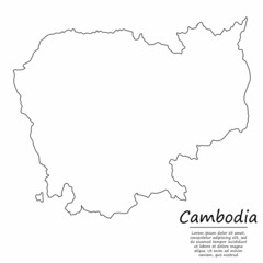 Simple outline map of Cambodia, silhouette in sketch line style