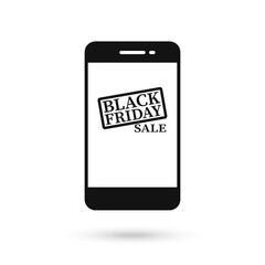 Mobile phone flat design with black friday sale icon.