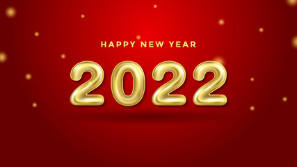 Happy New Year 2022 Background Template. Holiday Vector Illustration of 3D Balloon Numbers 2022. Minimalistic 2022 Gold Helium Balloon Numbers Background
