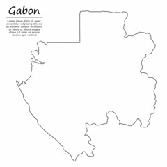 Simple outline map of Gabon, silhouette in sketch line style