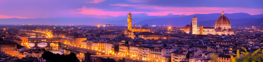 Fototapeta na wymiar Aerial view of Florence, sunset, Arno river, Santa Maria del Fiore
