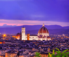 Santa Maria del Fiore view from afar at sunset, Italy
