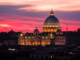 Fototapeta na wymiar View of the Vatican from above at sunset, Rome, Italy